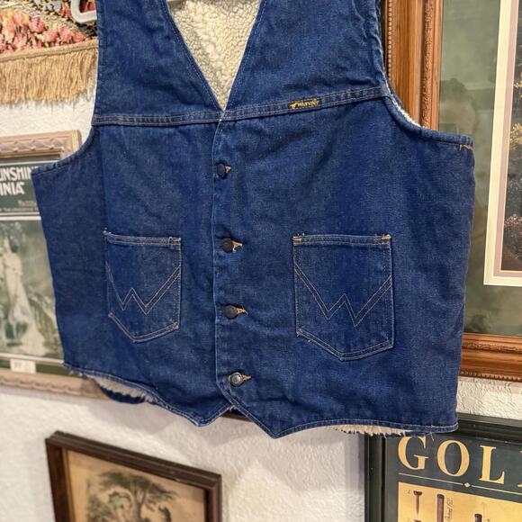 NWOT‎ Vintage 70s Wrangler Vest Western Trucker Sherpa Lined Men's Denim Size XL - Picture 4 of 6